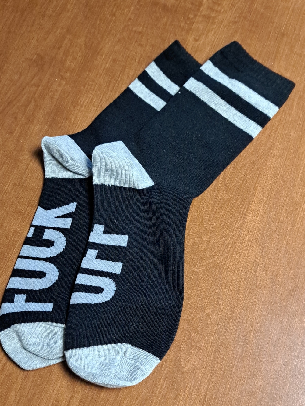 Black & Gray Athletic Crew Socks with Graphic Text